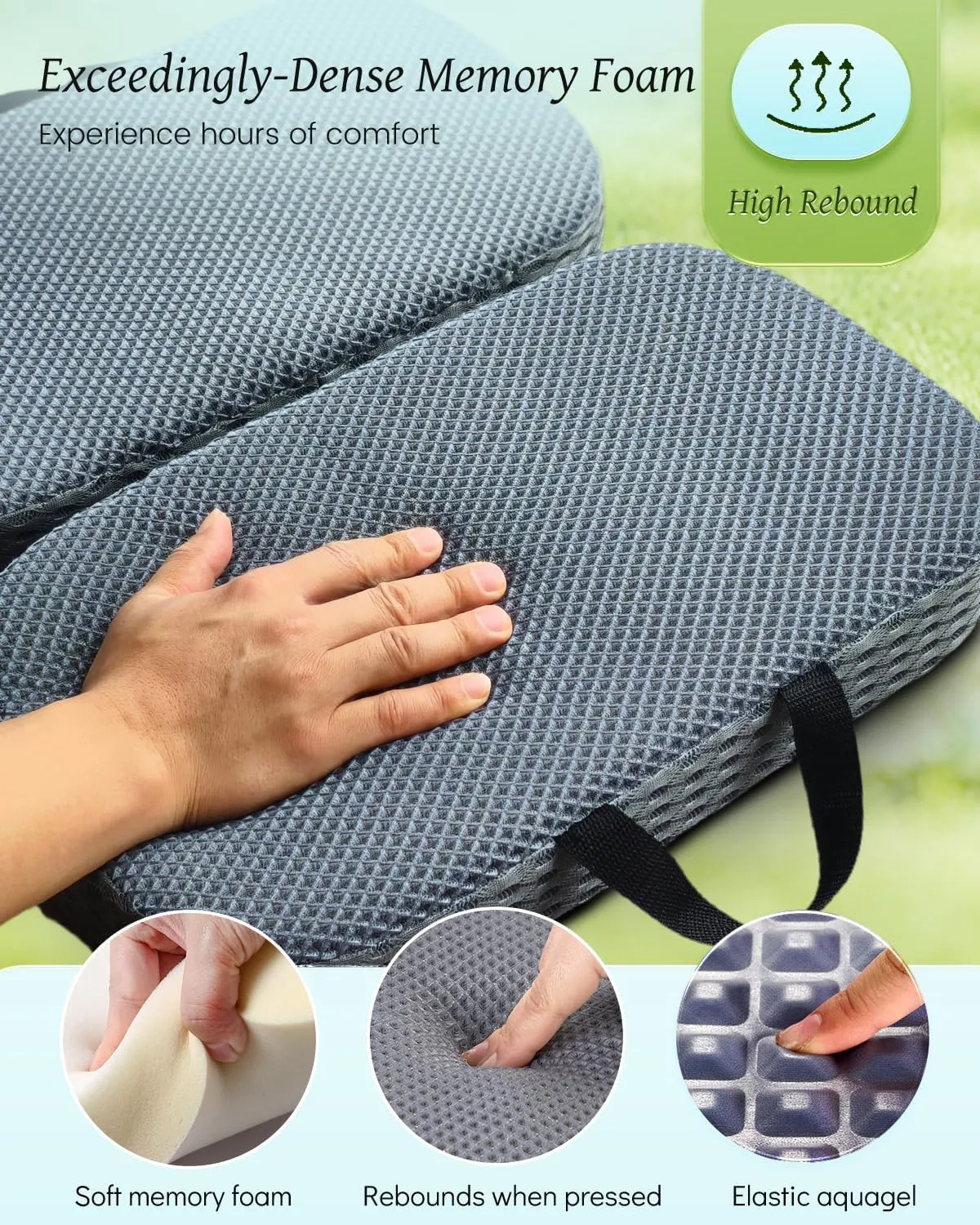 Rapid Cooling Travel Airplane Seat Cushion for Long Flights, Waterproof Stadium Portable Memory Foam Seat Cushion for Kayaking, Camping, Bleachers, Car, Folding Chair Pads for Tailbone Sciatica Pain