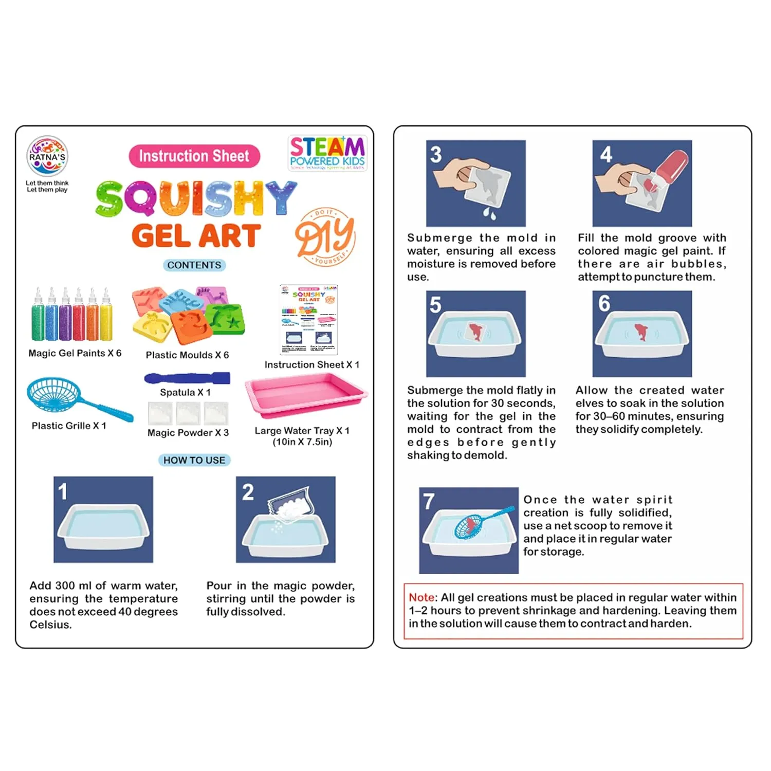 Ratna's Squishy Gel Art DIY Kit, 3D Colorful Soft and Squishy Sea Creatures, STEAM Learning Activity Set, Magic Water Gel Toys for Girls and Boys Ages 7  Years