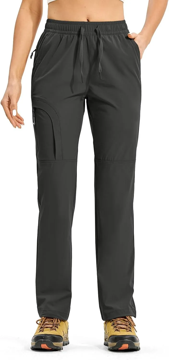 Rdruko Women's Hiking Pants Lightweight Quick Dry Water Resistant Cargo Outdoor Travel Pants Elastic Waist