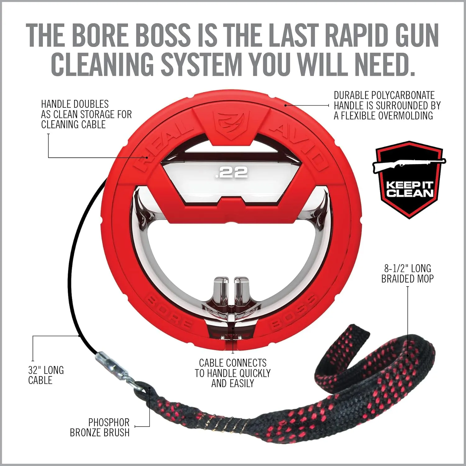 Real Avid Bore Cleaning Combo | Bore Boss Cleaning System | Rapid Pull Through Barrel & Bore Cleaning Cable w/Integrated Brush & Mop   CLP Cleaner and Lubricant