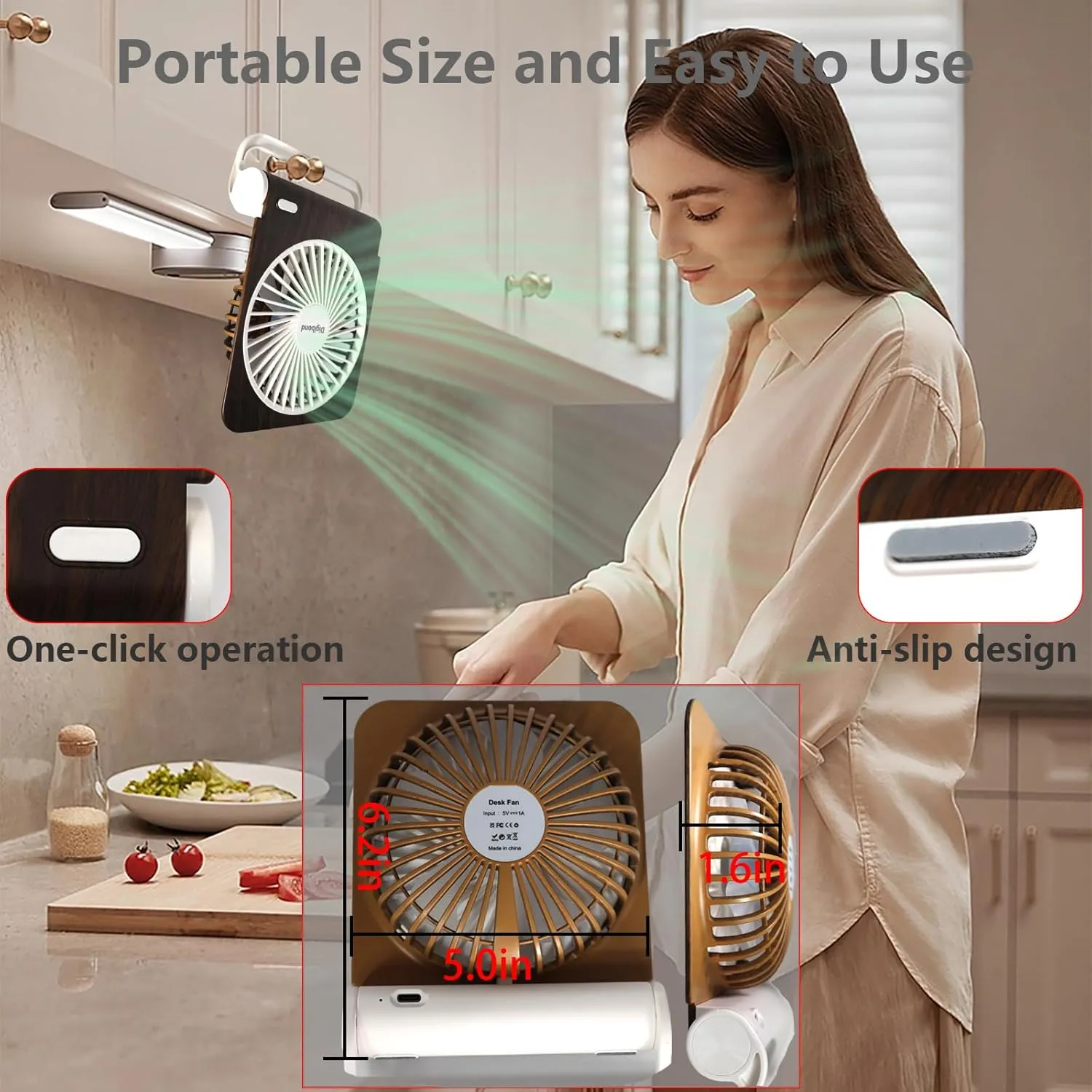 Rechargeable Desk Fan Quiet and Small 225° Rotated Small USB Fan for Home