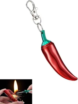 Red Pepper Shape Ten Thousand Match Lighter, Chili Scratch Lighter,Reusable Match Lighter, Unique Metal Chili Pepper Shaped Lighter, Cute Hot Sauce Bottle Keychain(1pc)