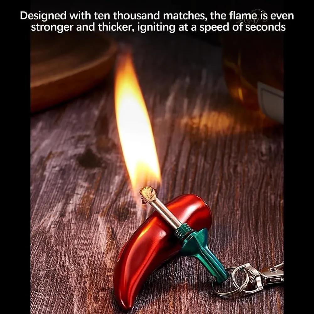 Red Pepper Shape Ten Thousand Match Lighter, Chili Scratch Lighter,Reusable Match Lighter, Unique Metal Chili Pepper Shaped Lighter, Cute Hot Sauce Bottle Keychain(1pc)