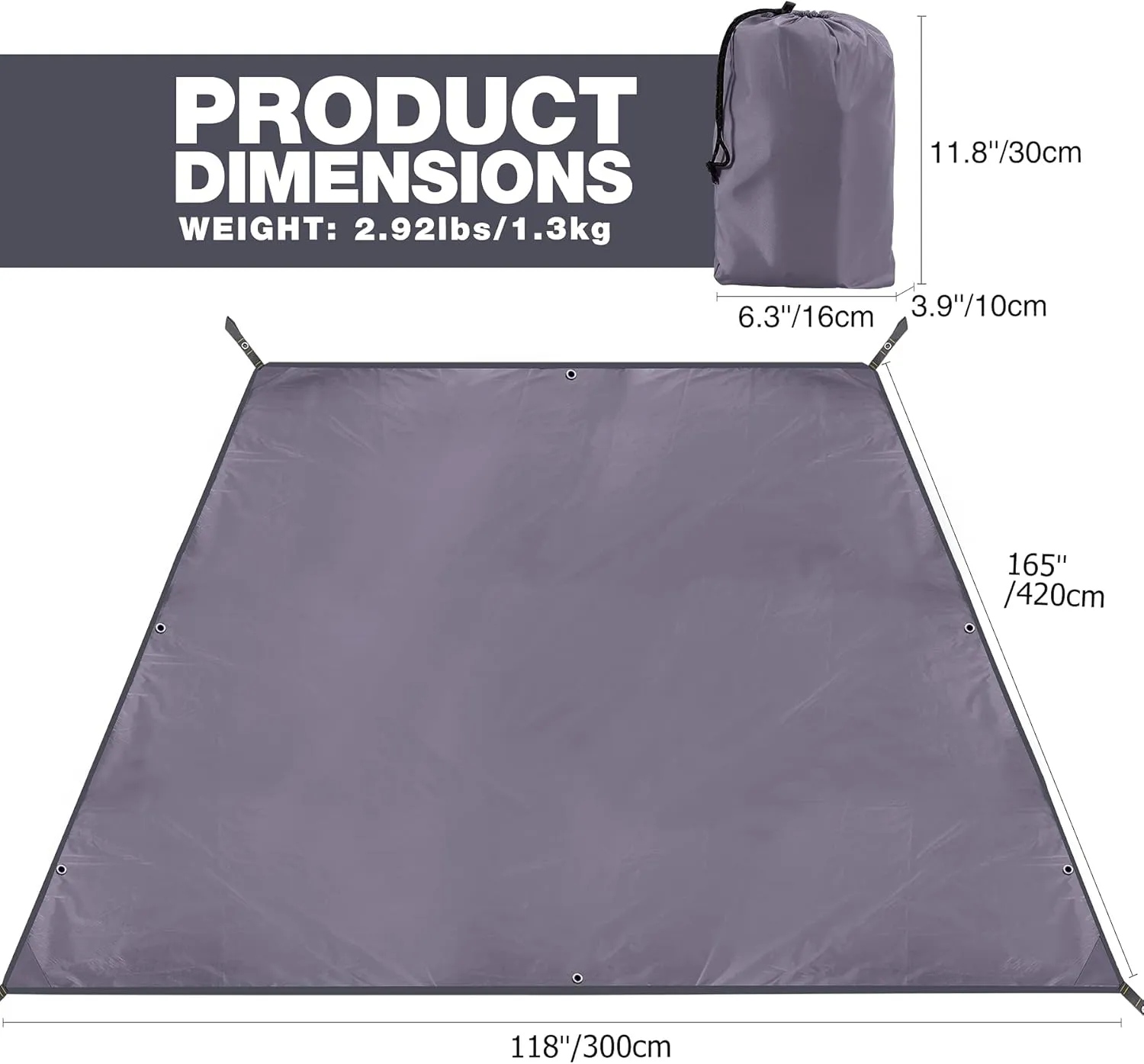 REDCAMP Waterproof Camping Tarp, 4 in 1 Multifunctional Tent Footprint for Camping, Hiking, Backpacking, Lightweight and Compact (150" X138")