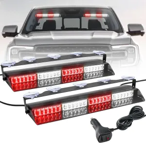 Red/White 2 in 1 Firefighter Emergency Dash Strobe Light Bar, Front/Rear 48LEDs Interior Windshield Visor Safety Flashing Warning Hazard Lights for Volunteer Fire Ambulance Trucks Vehicles