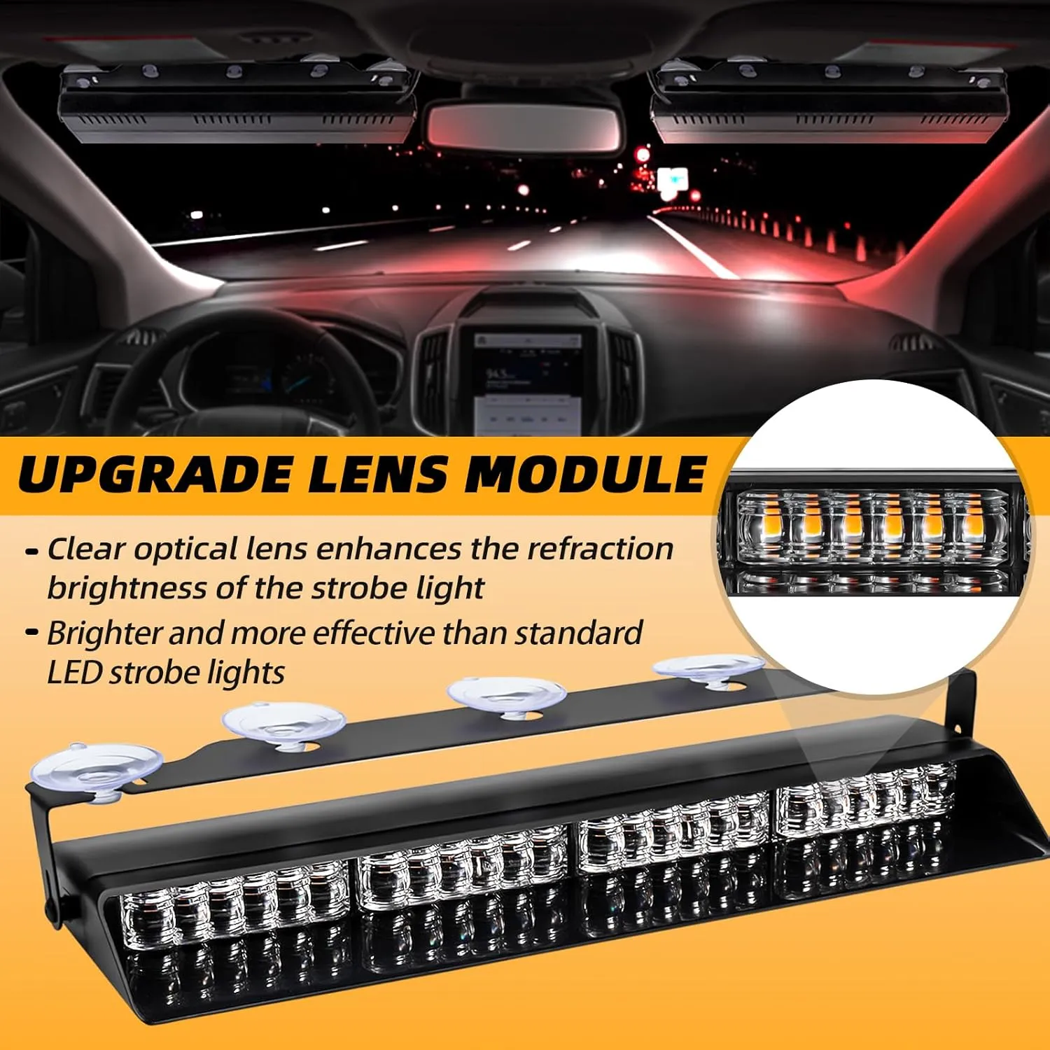 Red/White 2 in 1 Firefighter Emergency Dash Strobe Light Bar, Front/Rear 48LEDs Interior Windshield Visor Safety Flashing Warning Hazard Lights for Volunteer Fire Ambulance Trucks Vehicles