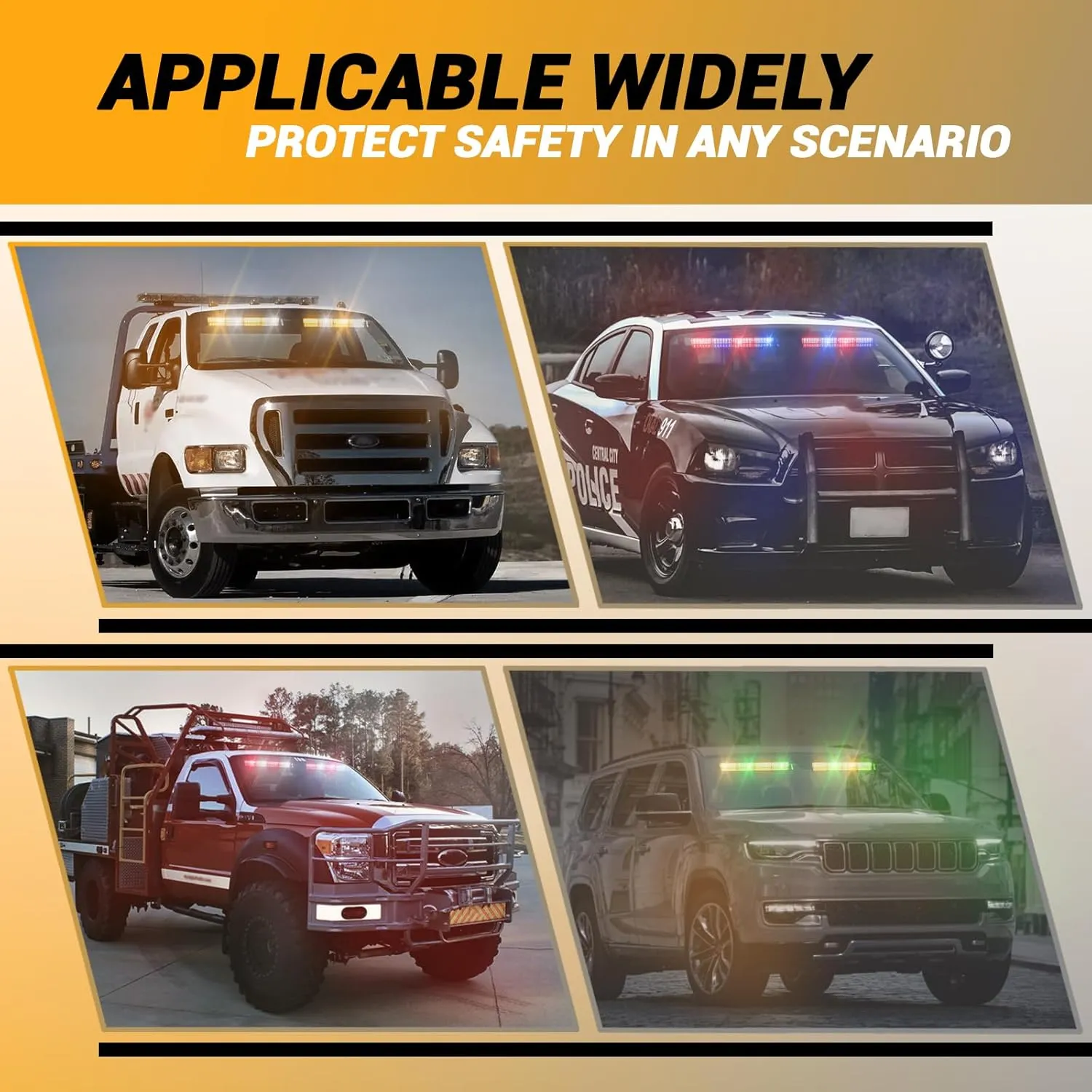 Red/White 2 in 1 Firefighter Emergency Dash Strobe Light Bar, Front/Rear 48LEDs Interior Windshield Visor Safety Flashing Warning Hazard Lights for Volunteer Fire Ambulance Trucks Vehicles