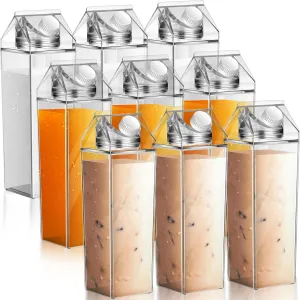Remerry 9 Pcs 34oz Clear Milk Carton Water Bottle Plastic Clear Milk Carton Cup Square Plastic Cute Milk Carton Container Portable Reusable Milk Bottles Leakproof Juice Bottle for Sports Camping