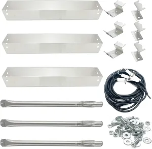Replacement Parts for Char-Griller 3001 3030 4000 5050 5072,5252, 5650,4208 Grill Stainless Steel 20 1/8" Burner and 18 15/16“ Heat Plates, Hanger Bracket, Electronic Igniter