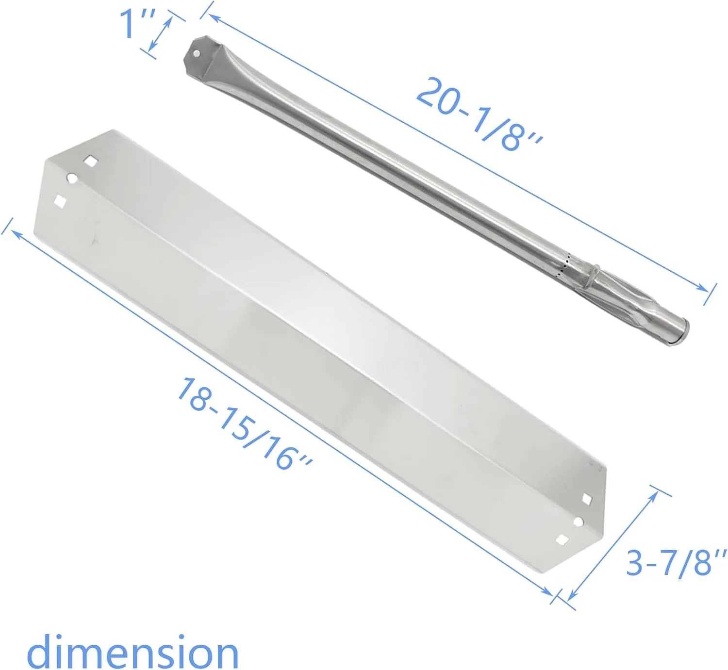 Replacement Parts for Char-Griller 3001 3030 4000 5050 5072,5252, 5650,4208 Grill Stainless Steel 20 1/8" Burner and 18 15/16“ Heat Plates, Hanger Bracket, Electronic Igniter