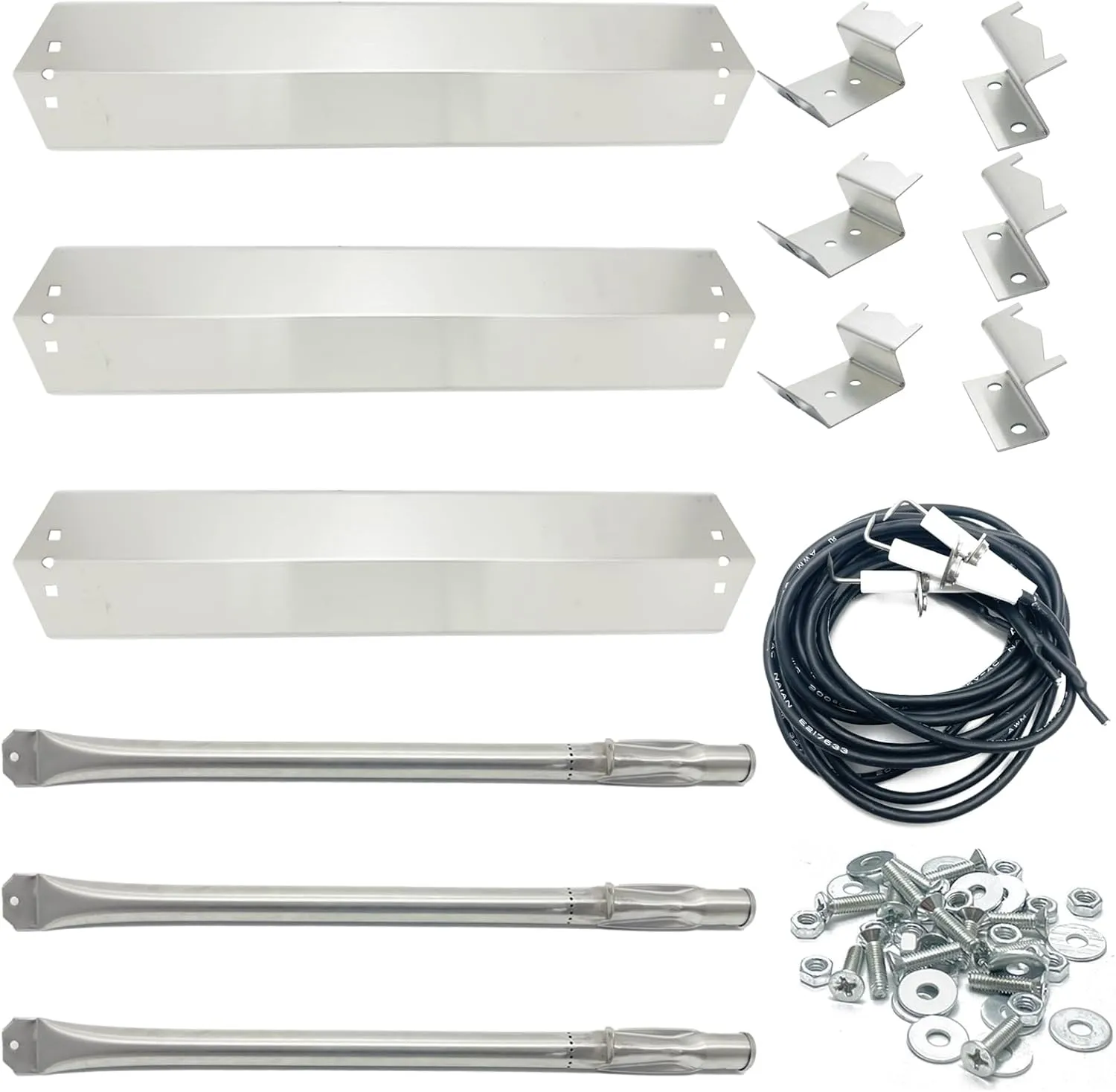 Replacement Parts for Char-Griller 3001 3030 4000 5050 5072,5252, 5650,4208 Grill Stainless Steel 20 1/8" Burner and 18 15/16“ Heat Plates, Hanger Bracket, Electronic Igniter