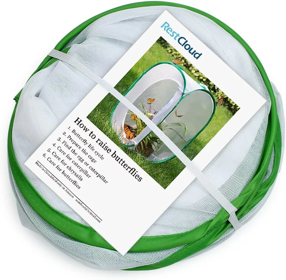 RESTCLOUD Professional Butterfly Habitat Insect Cage Caterpillar Enclosure Pop-up Polyester Bottom for Easier Clean