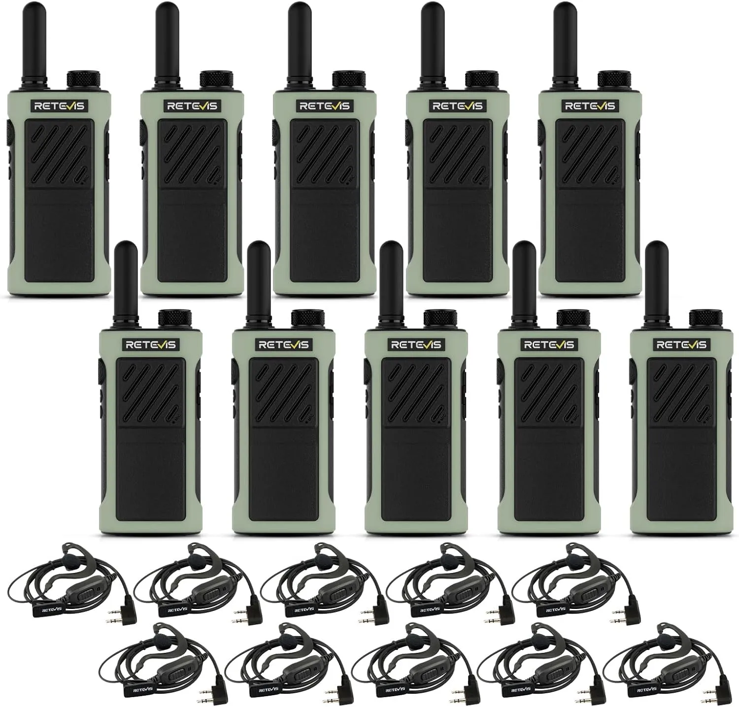 Retevis RB66P 1.5 Hours Fast Charging Walkie Talkies for Adults,2 Way Radio with Earpiece,1500mAh Large Battery,USB-C Charging,Two Way Radio Long Range for Warehouse Logistics Event Planning(10 Pack)