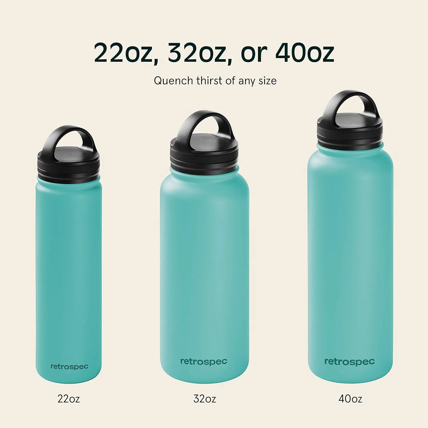 Retrospec Alder Insulated Water Bottle with Straw Lid & Handle Cap - Stainless Steel Wide Mouth Double-Wall Vacuum Insulated Thermos - BPA Free Leakproof Canteen