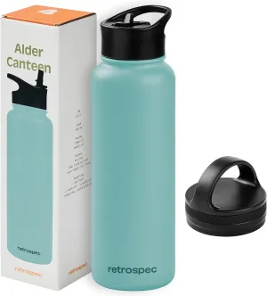 Retrospec Alder Insulated Water Bottle with Straw Lid & Handle Cap - Stainless Steel Wide Mouth Double-Wall Vacuum Insulated Thermos - BPA Free Leakproof Canteen