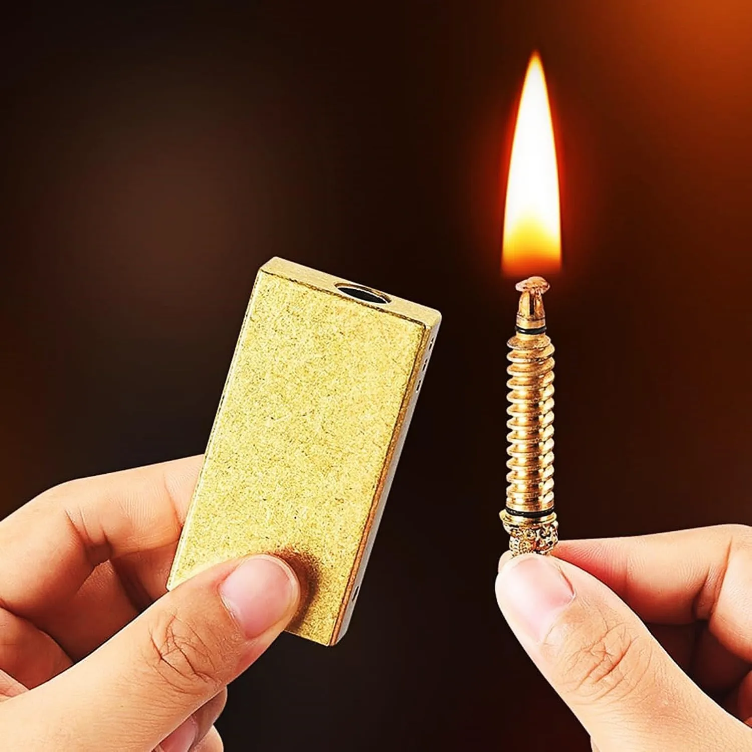 Reusable Forever Matches, Cool Pipe Lighter Fluid Refillable, Permanent Match, Copper Vintage Trench Lighters, Creative Auto Fire Starter, Unique Birthday Gift for Men（No Oil）(Silver)