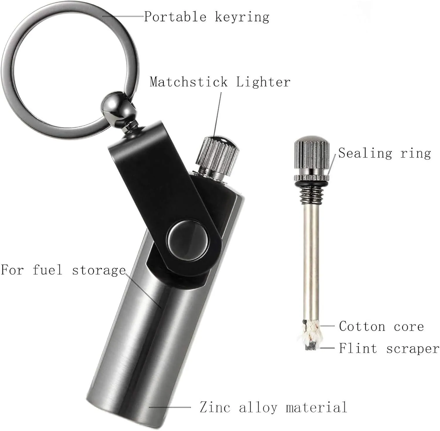 Reusable Permanent Metal Lighter, Multifunctional Keychain Kerosene Lighter, Waterproof Flintstone Fire Starter, Portable Metal Windproof Lighter, for Outdoor Camping Emergency (Color : Bronze)