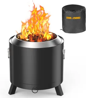 Rock&Rocker 19“ Smokeless Fire Pit, Firepits for Outside Wood Burning, 304 Stainless Steel, Outdoor Bonfire, with Removable Ash Pan & Waterproof Cover Bag, for Camping, Backyard, BBQ