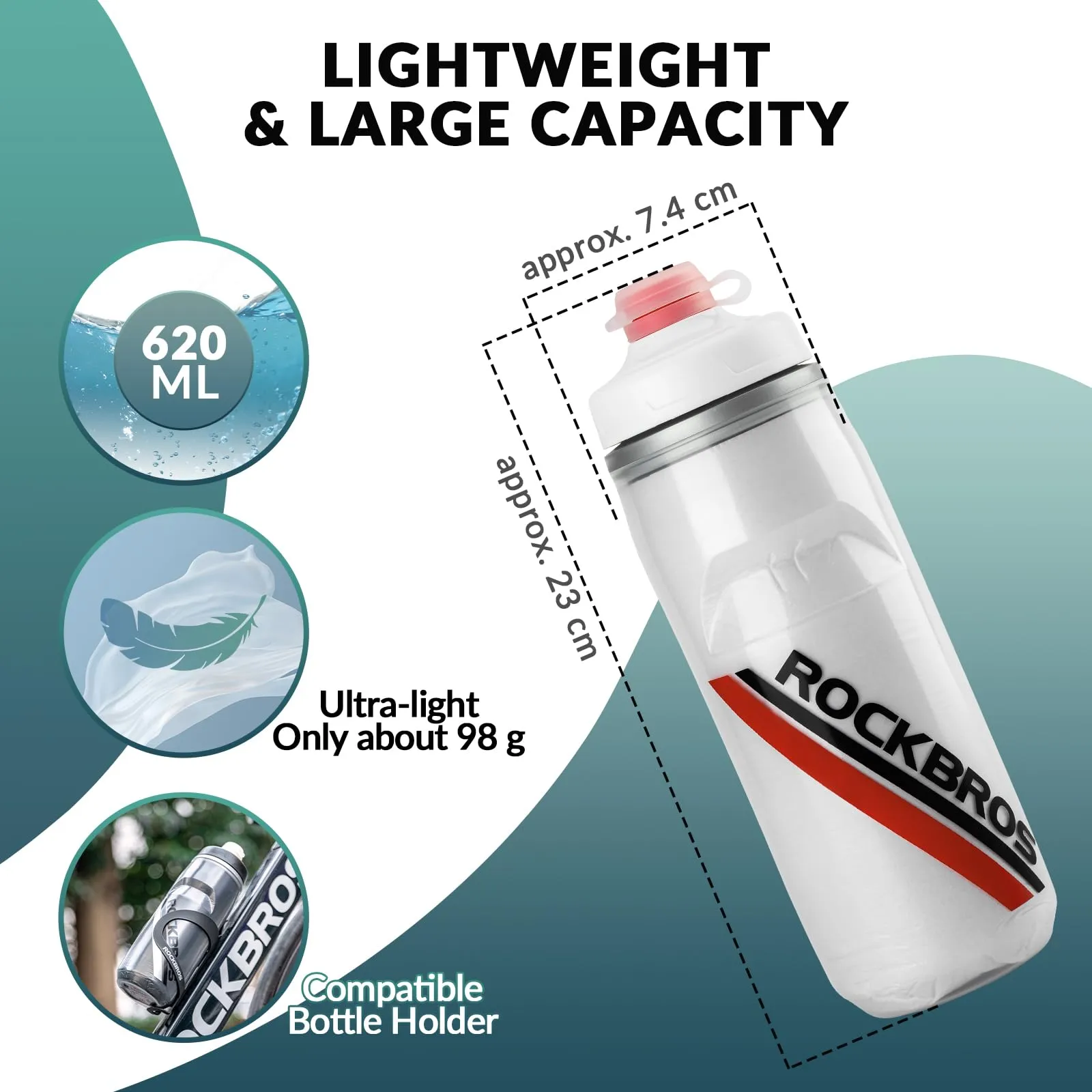 ROCKBROS 620ml Leakproof Insulated Sports Water Bottle for Bikes Outdoor