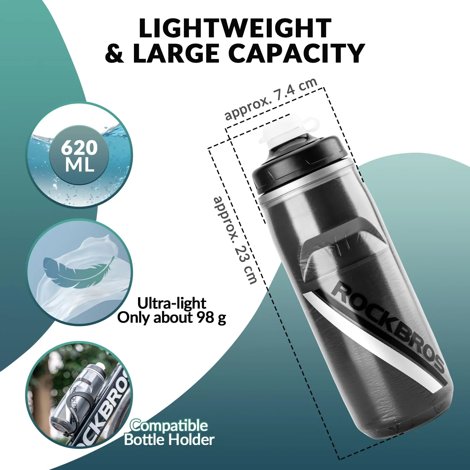 ROCKBROS 620ml Leakproof Insulated Sports Water Bottle for Bikes Outdoor