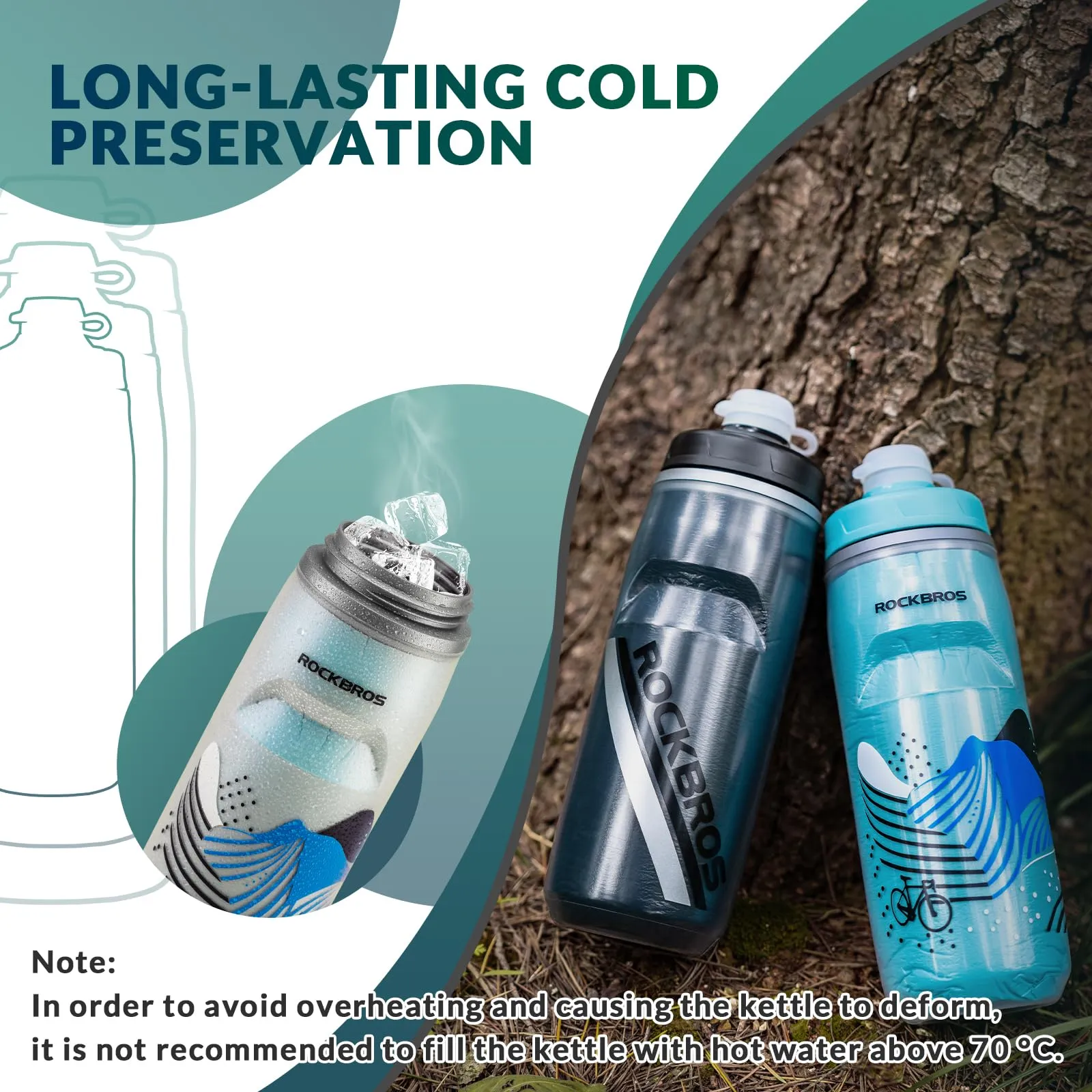 ROCKBROS 620ml Leakproof Insulated Sports Water Bottle for Bikes Outdoor