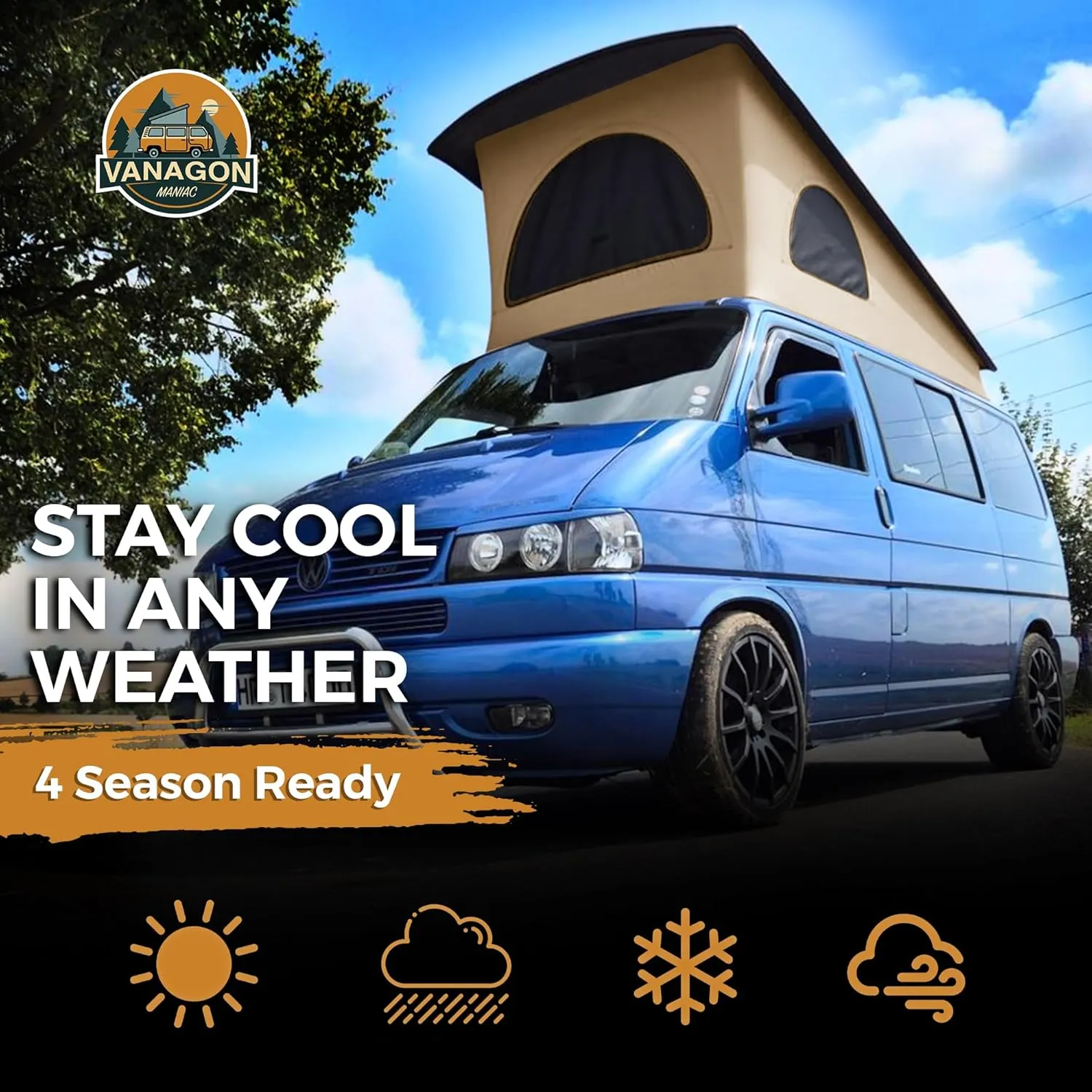 Roof Top Tent Camping 3 Window Roof Tent Pop Top Camper Canvas Compatible with VW T4 Eurovan Weekender Short Wheel Based SWB Camper - 2 Person Rooftop Tents
