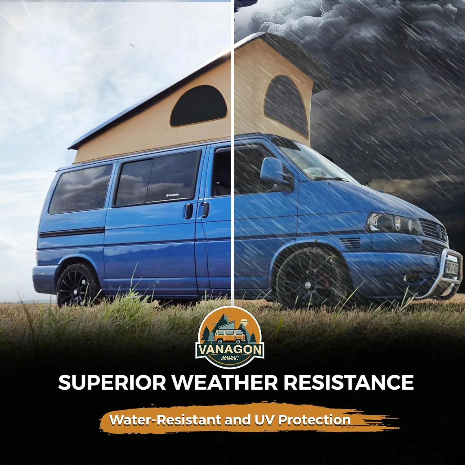 Roof Top Tent Camping 3 Window Roof Tent Pop Top Camper Canvas Compatible with VW T4 Eurovan Weekender Short Wheel Based SWB Camper - 2 Person Rooftop Tents