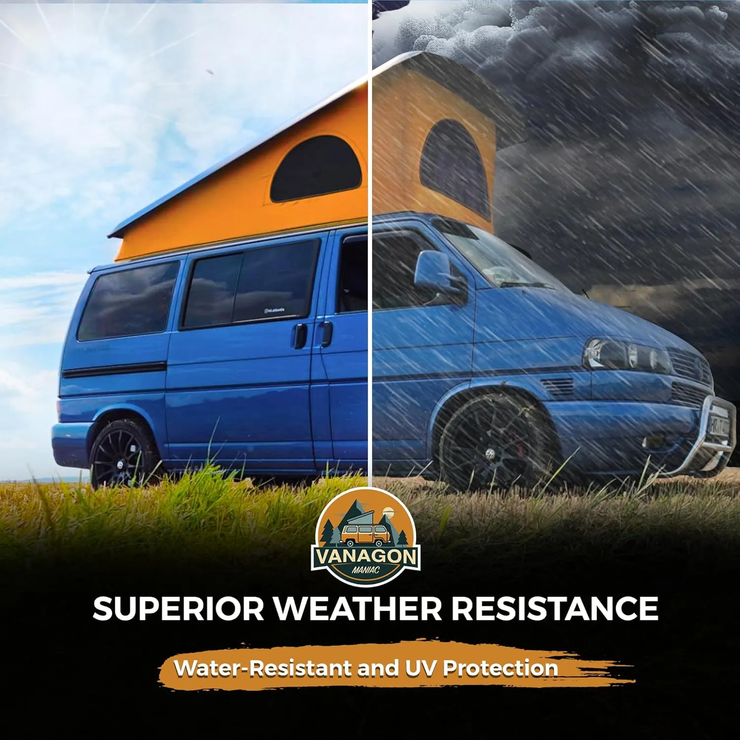 Roof Top Tent Camping 3 Window Roof Tent Pop Top Camper Canvas Compatible with VW T4 Eurovan Weekender Short Wheel Based SWB Camper - 2 Person Rooftop Tents