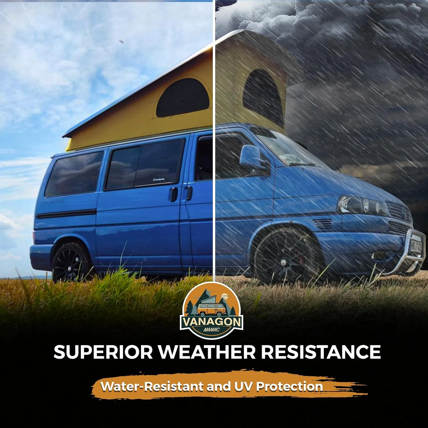 Roof Top Tent Camping 3 Window Roof Tent Pop Top Camper Canvas Compatible with VW T4 Eurovan Weekender Short Wheel Based SWB Camper - 2 Person Rooftop Tents
