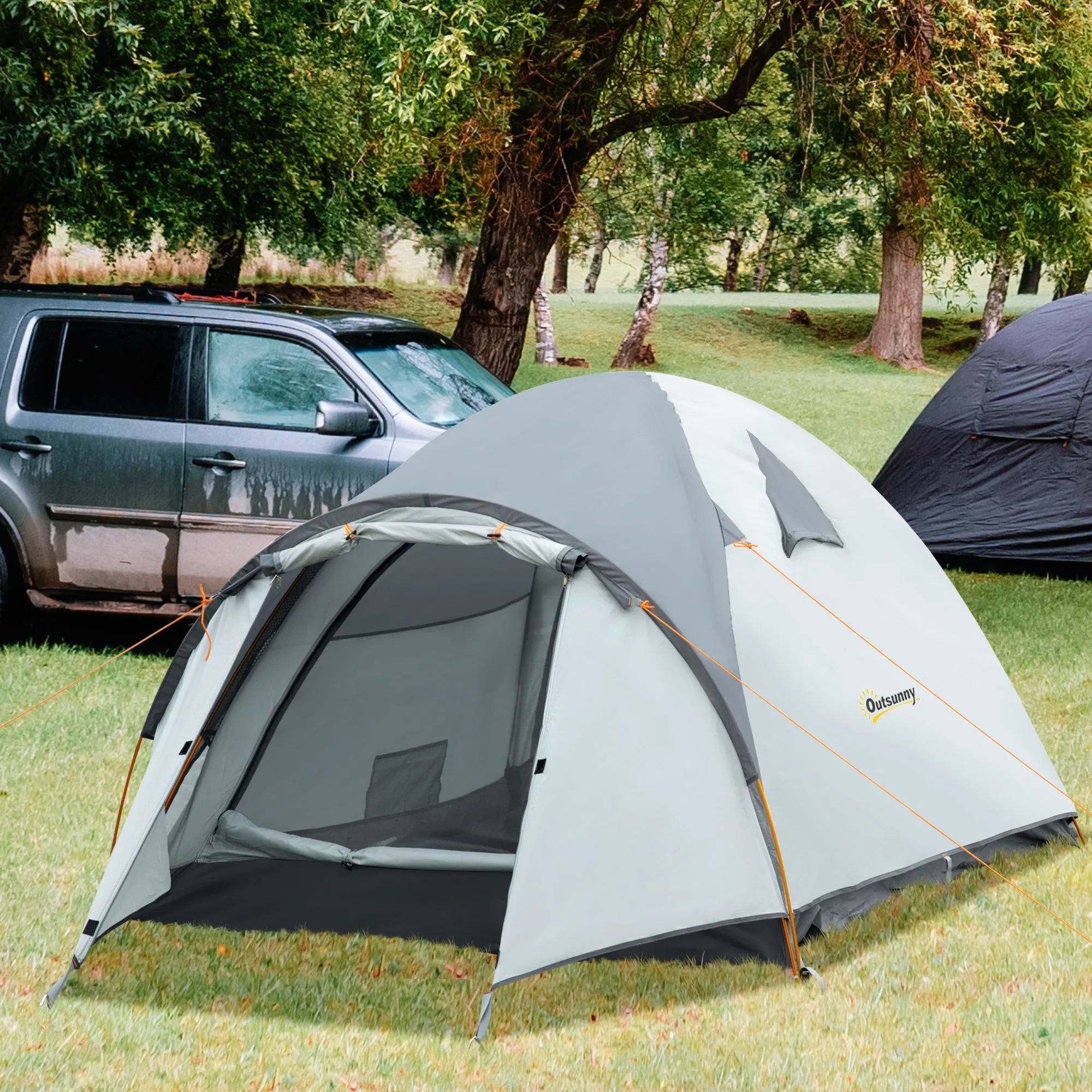 Rootz Camping Tent - Waterproof Family Shelter - Portable Outdoor Tent - Double Layer - 350 x 150 x 128 cm - Grey