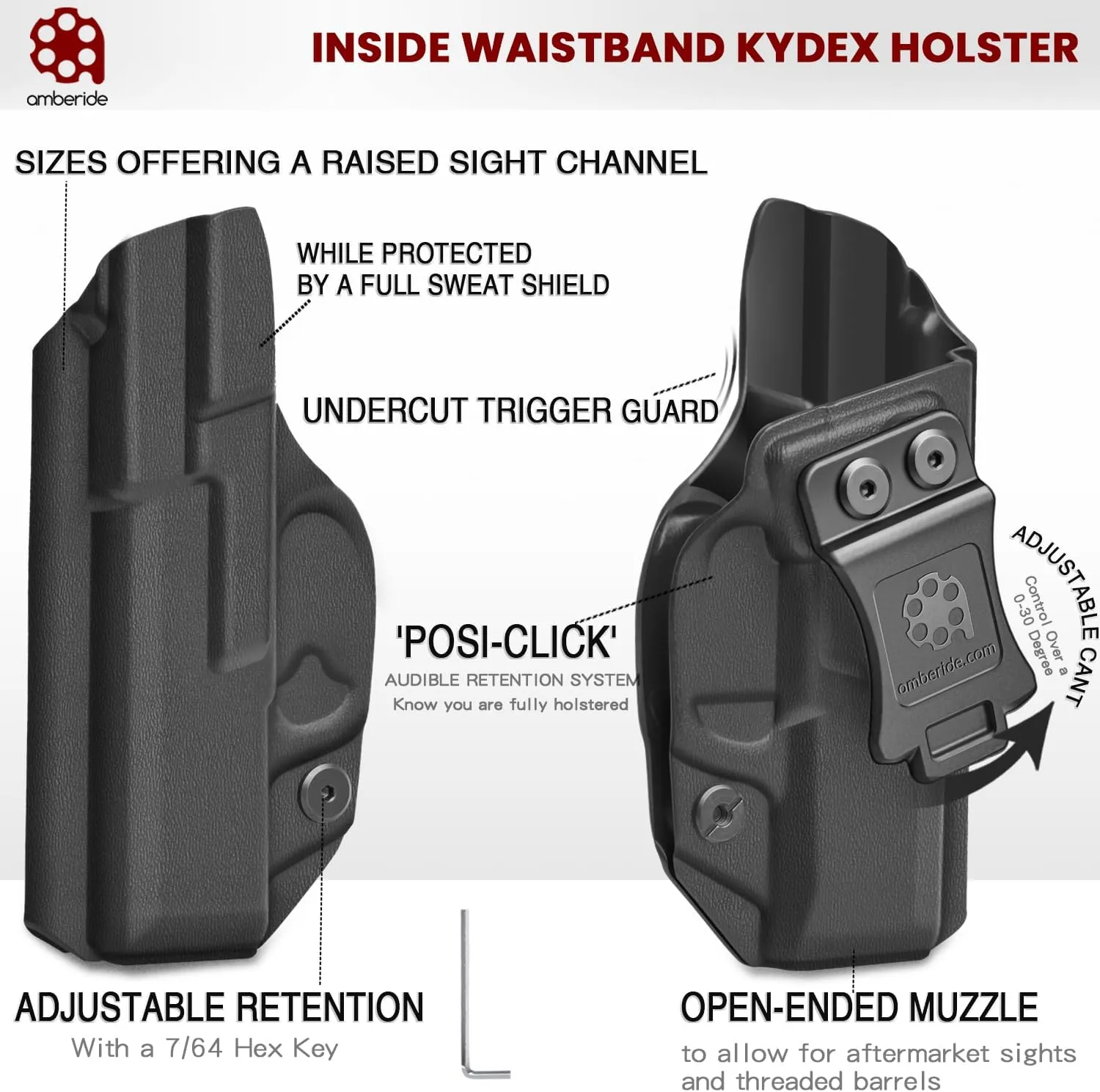 Ruger Security 9 Holster IWB Kydex for Ruger Security 9 Pistol – Inside Waistband Concealed Carry – Adjustable Cant & 'Posi-Click' Retention – No Wear - No Jitter - USA Made by Amberide