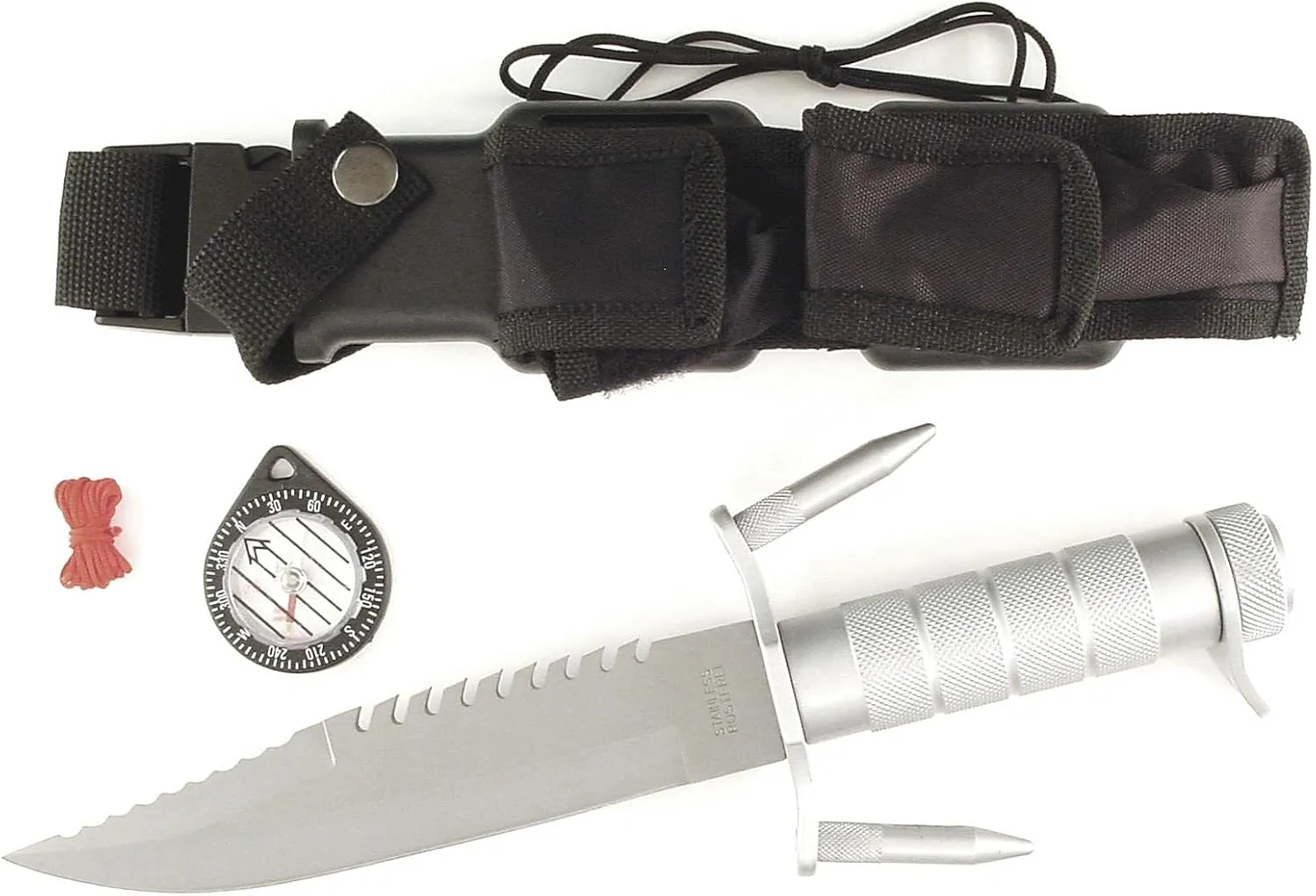 RUKO K2005 Survival Kit Knife with Emergency Capsule Holding Handle and Heavy Duty Nylon Sheath