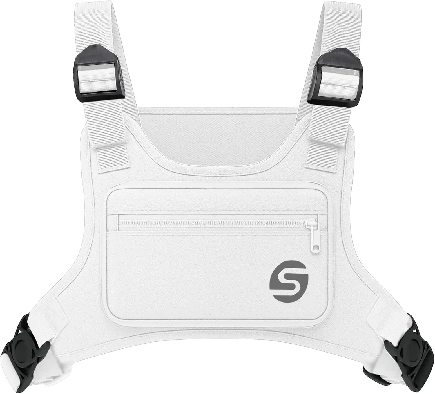 Running Chest Bag for Men Women with Collapsible Water Bottle, Water-Resistant Adjustable Chest Pack with Reflective Back for Cycling, Hiking, Workouts, with Phone Holder and Extra Storage (White)