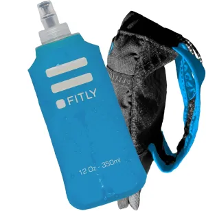 Running Handheld Water Bottle 10 oz Soft Flask - Hand Water Bottle For Runners, Hiking, Skiing & Outdoor Activity - F3LPG (300ml) Collapsible Flask - Hydration Holder with Pocket - Petrol Blue