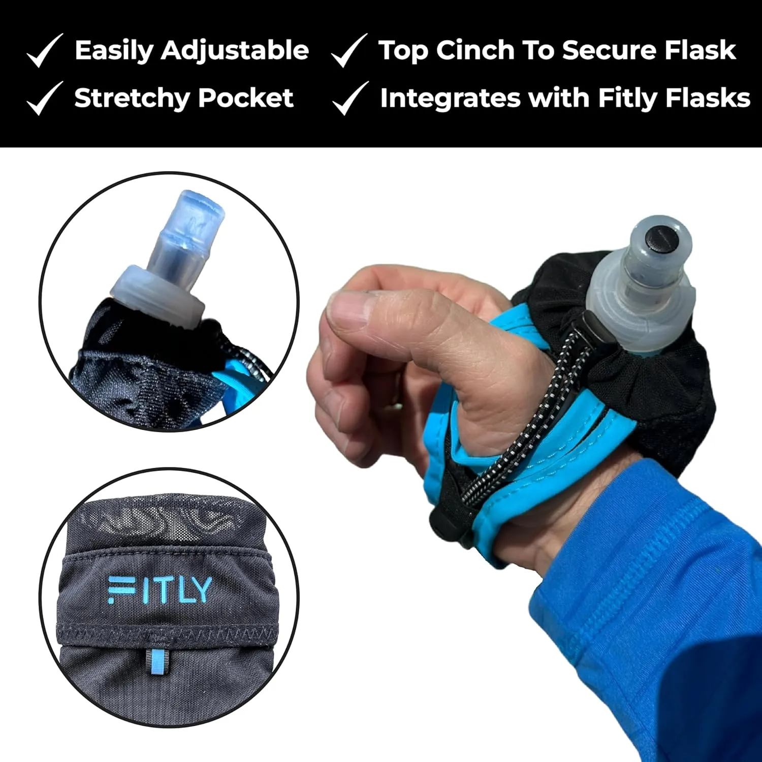 Running Handheld Water Bottle 10 oz Soft Flask - Hand Water Bottle For Runners, Hiking, Skiing & Outdoor Activity - F3LPG (300ml) Collapsible Flask - Hydration Holder with Pocket - Petrol Blue