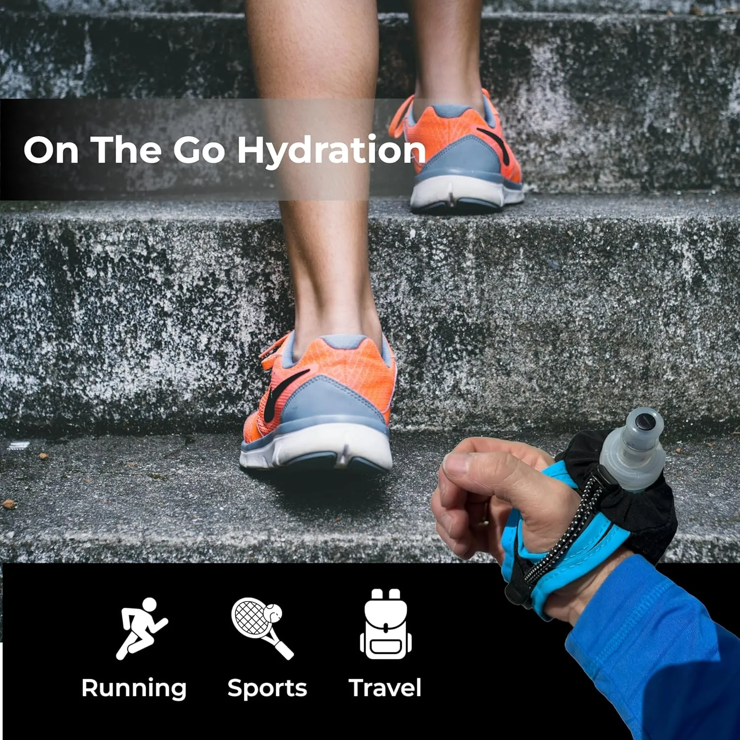 Running Handheld Water Bottle 10 oz Soft Flask - Hand Water Bottle For Runners, Hiking, Skiing & Outdoor Activity - F3LPG (300ml) Collapsible Flask - Hydration Holder with Pocket - Petrol Blue