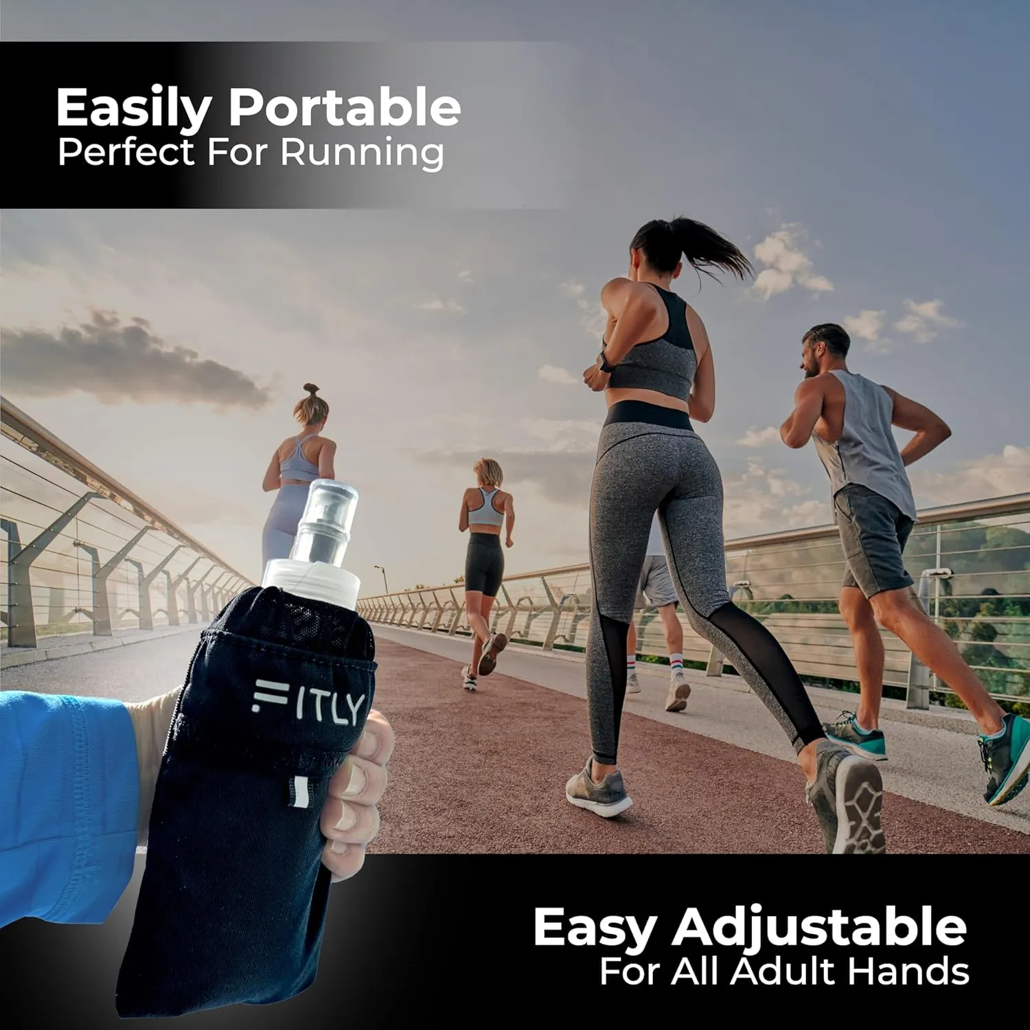 Running Handheld Water Bottle 10 oz Soft Flask - Hand Water Bottle For Runners, Hiking, Skiing & Outdoor Activity - F3LPG (300ml) Collapsible Flask - Hydration Holder with Pocket - Petrol Blue