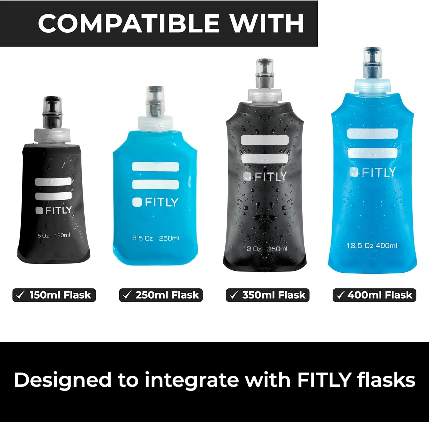 Running Handheld Water Bottle 10 oz Soft Flask - Hand Water Bottle For Runners, Hiking, Skiing & Outdoor Activity - F3LPG (300ml) Collapsible Flask - Hydration Holder with Pocket - Petrol Blue