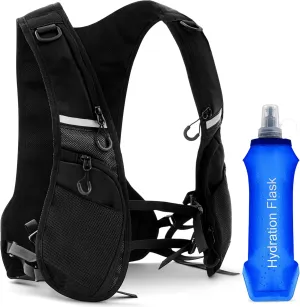 Running Vest with 500ml Water Bottle Reflective Hydration Water Vest with Soft Flask for Men Women Lightweight Breathable, Adjustable Chest Straps Marathon Accessories
