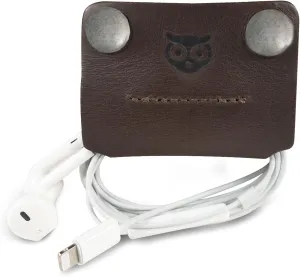 Rustic Leather Cord Keeper (Cord Clam) Cord Snap Wrap Headphone Wrap Tangle Free Cord Sandwich Handmade by Hide & Drink :: Bourbon Brown