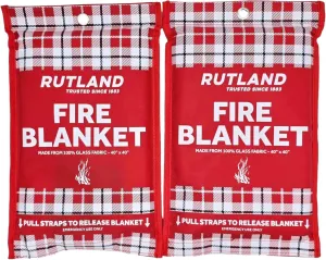 Rutland Fire Blanket for Home and Kitchen Emergency - 2 Pack, 40" x 40" - Fiberglass Fire Suppression Blanket Safety for Grilling, Camping and Boats