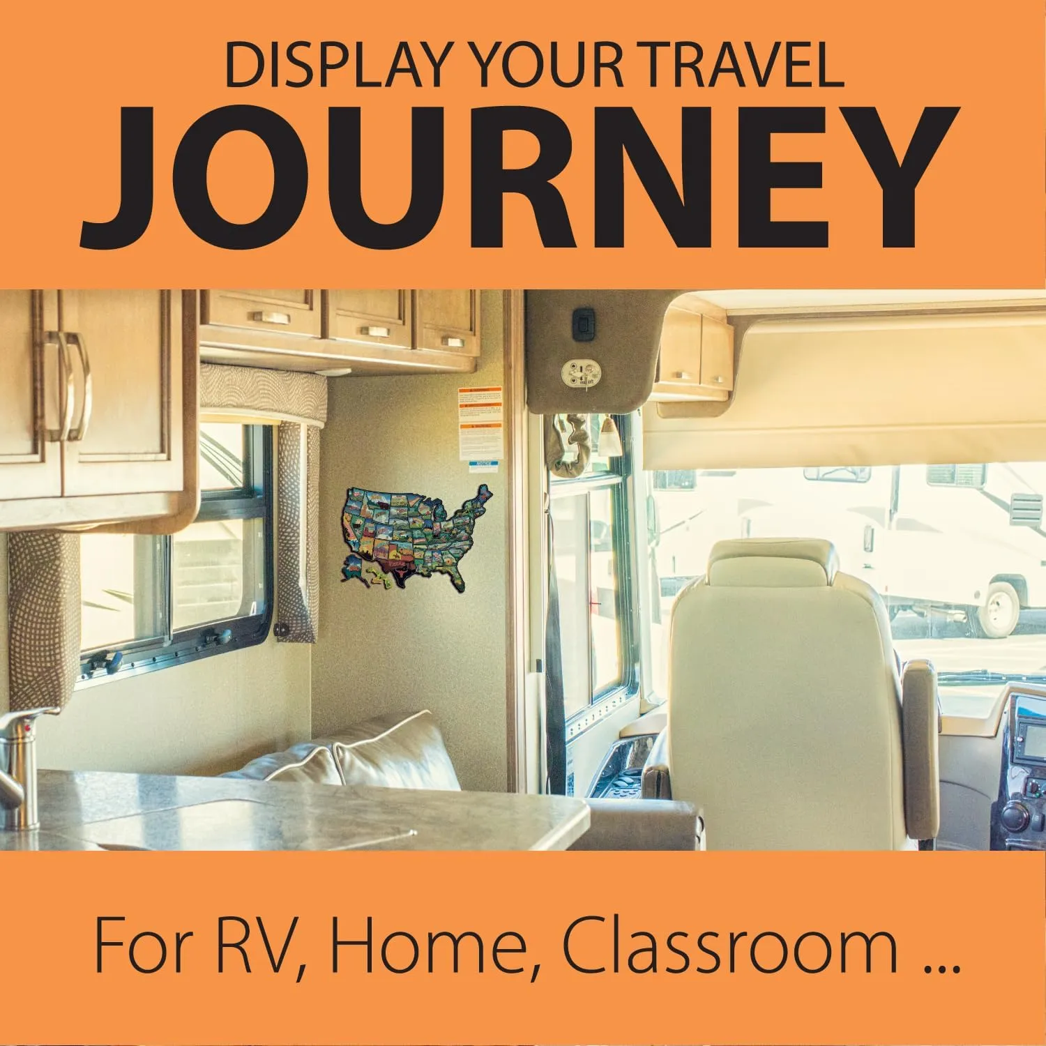 RV State Travel USA Map Vinyl Sticker - Camper Trailer Decals for Window with State Flag - Road Trip Map of America - Waterproof, UV Protection for Window, Door or Wall (Popular)