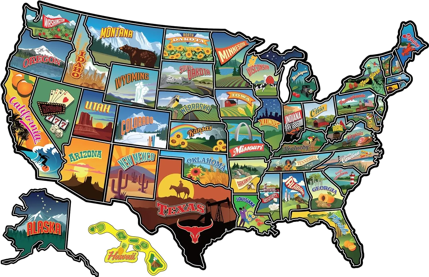 RV State Travel USA Map Vinyl Sticker - Camper Trailer Decals for Window with State Flag - Road Trip Map of America - Waterproof, UV Protection for Window, Door or Wall (Popular)