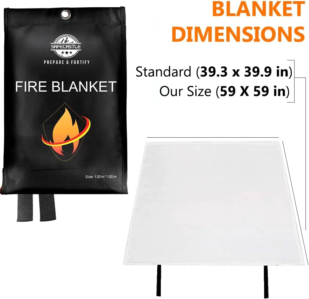 SAFECASTLE Emergency Fire Blanket 59"x59" Large Size, 1 Pack Fire Retardant Blanket with Fireproof Tabs for Home, Warehouse, Outdoor, Office, Car and Camping Fire Protection Survival Safety