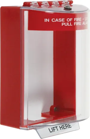 Safety Technology International, Inc. STI-13220FR Universal Stopper® with Horn, Surface Mount and Fire Label, Indoor/Outdoor Polycarbonate Protective Cover for Pull Stations or Call Points