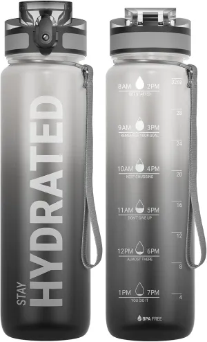 Sahara Sailor Water Bottle 32oz, Durable and Leakproof Water Bottles Motivational with Time Marker, Tritan, BPA Free, Wide Mouth with Easy Clean Brush for Gym, Travel, Home, School, Office (1 Bottle)