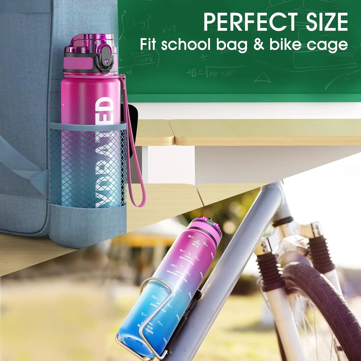 Sahara Sailor Water Bottle 32oz, Durable and Leakproof Water Bottles Motivational with Time Marker, Tritan, BPA Free, Wide Mouth with Easy Clean Brush for Gym, Travel, Home, School, Office (1 Bottle)