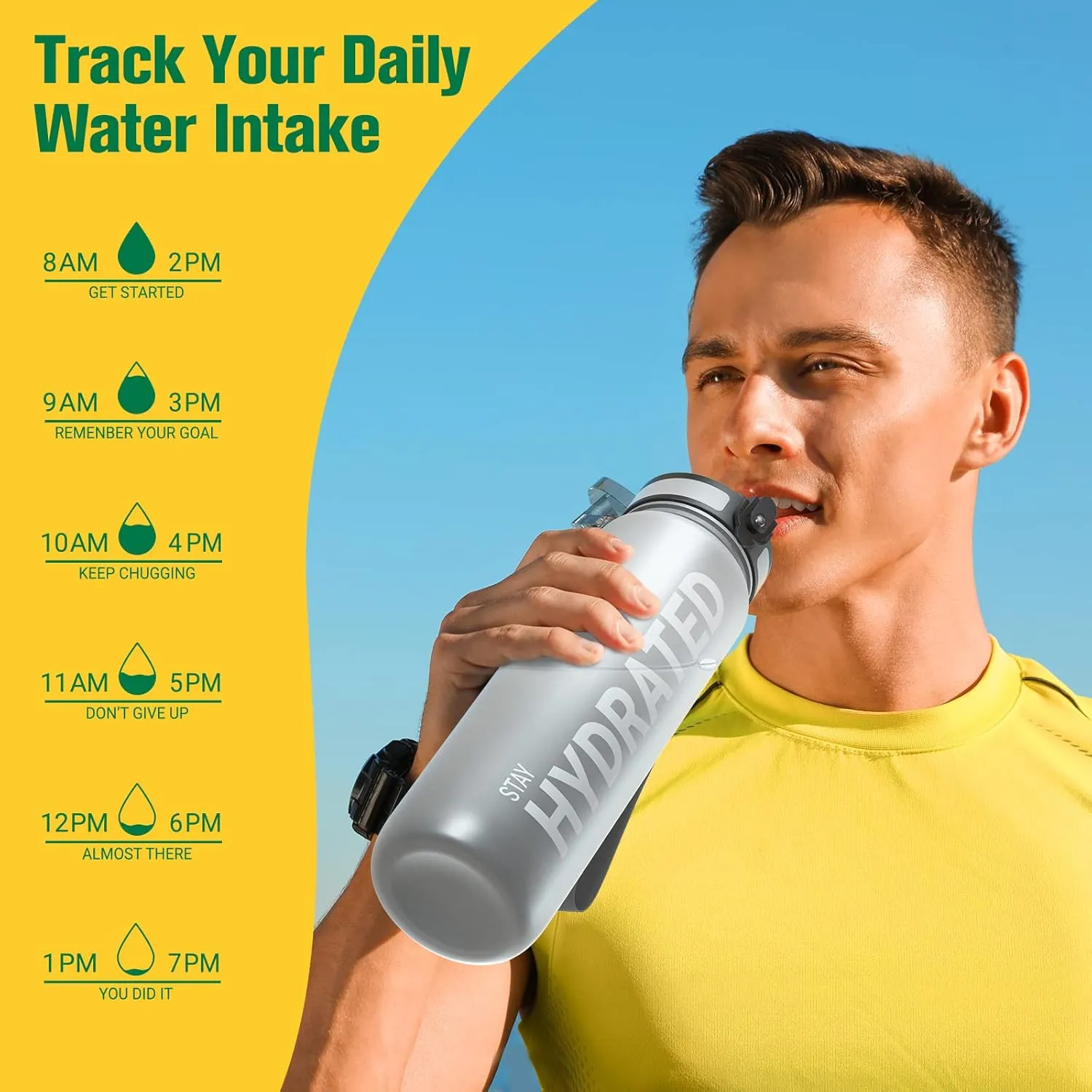 Sahara Sailor Water Bottle 32oz, Durable and Leakproof Water Bottles Motivational with Time Marker, Tritan, BPA Free, Wide Mouth with Easy Clean Brush for Gym, Travel, Home, School, Office (1 Bottle)