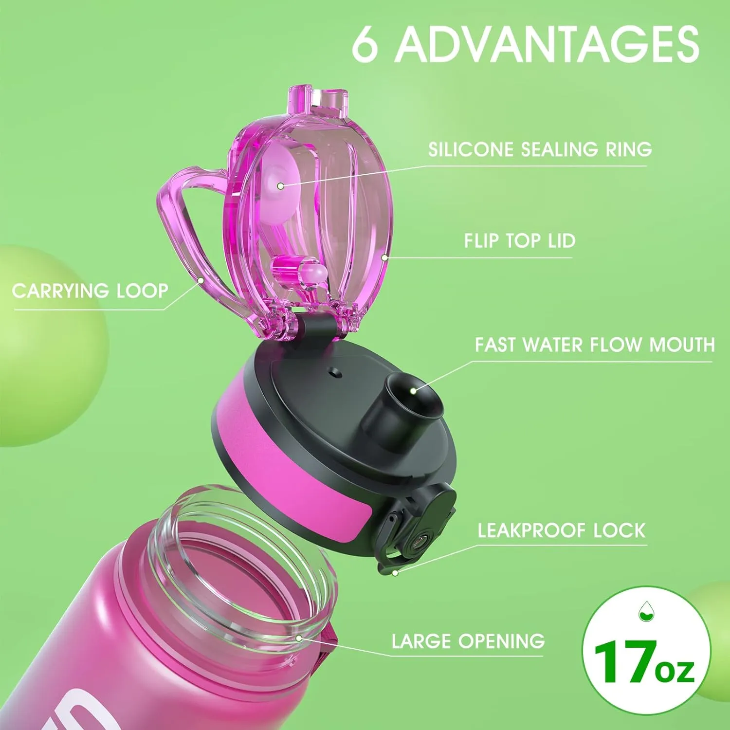 Sahara Sailor Water Bottle 32oz, Durable and Leakproof Water Bottles Motivational with Time Marker, Tritan, BPA Free, Wide Mouth with Easy Clean Brush for Gym, Travel, Home, School, Office (1 Bottle)