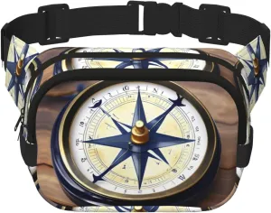 Sail Boat Nautical Compass print Men's Fanny Pack Adjustable Waist Belt, Zippered Pockets, Compact Lightweight Belt Bag